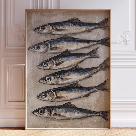 Vintage Sardine Print Fish Sardines Wall Art Fisherman Coastal Kitchen