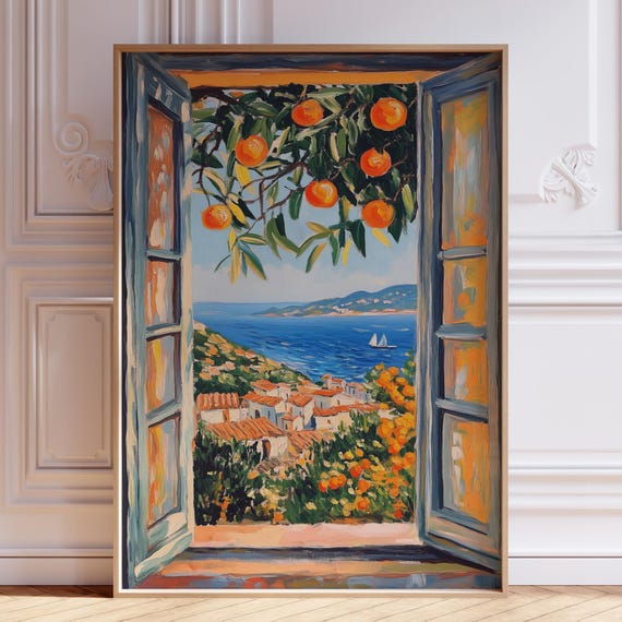 Open Window Henri Matisse Inspired Print View To Beach Coastal Italy Art Mediterranean Sea Painting