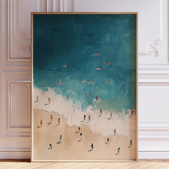Beachgoers In Turquoise Water Aerial Coastal Swimmers Poster