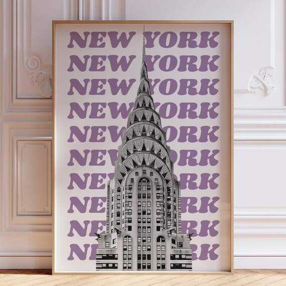 Chrysler Building Purple New York Retro Typography City Poster