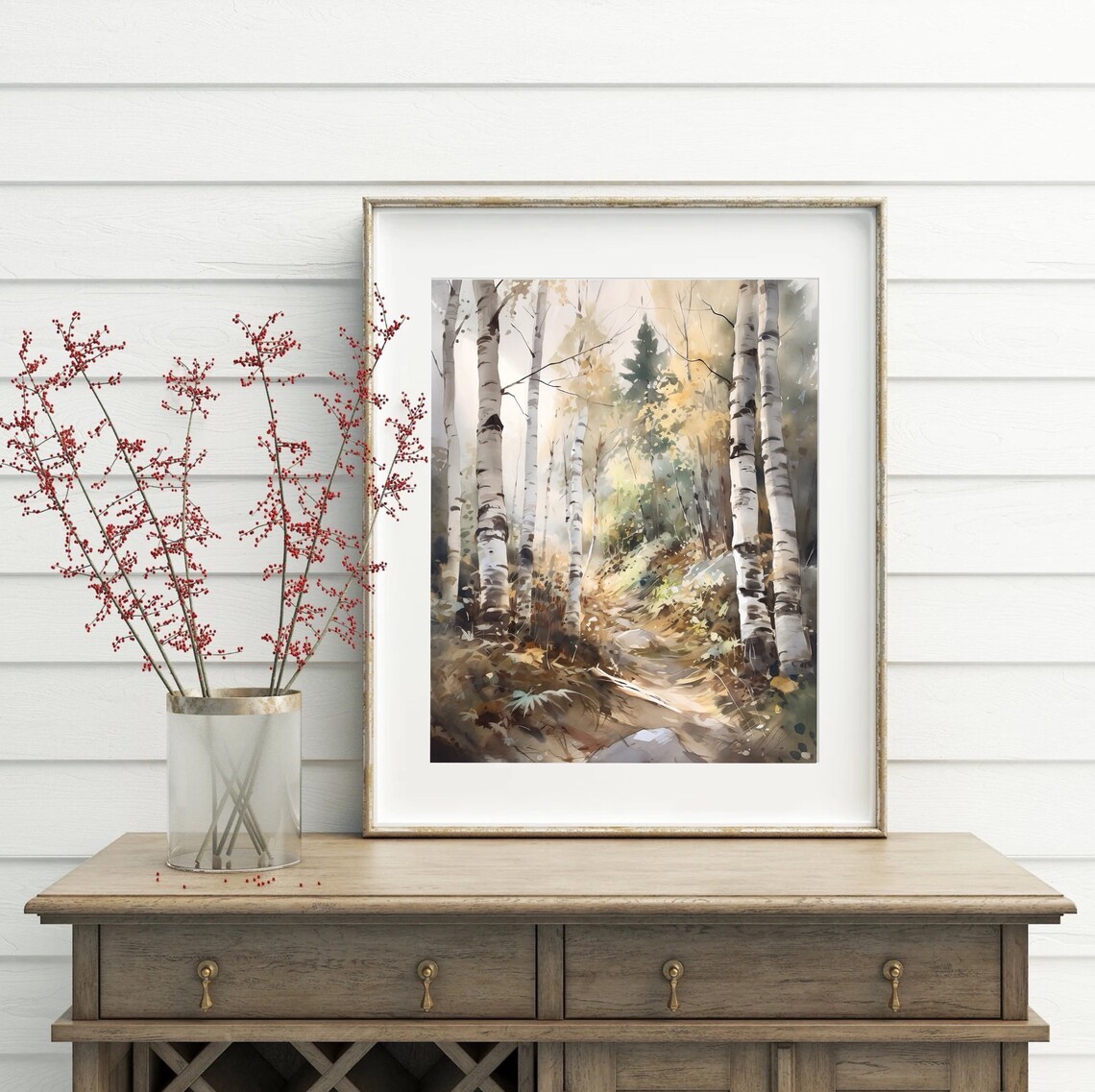Watercolor Birch Tree Forest Art Print - Image 2