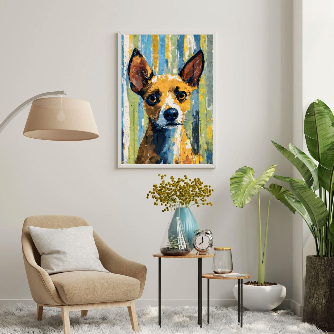 Cute Chihuahua Art Print Small Dog Portrait Big Ears Toy Breed Art Kids Room Nursery Art Dog Mom Gift 8x10 24x36 Painting - Image 4