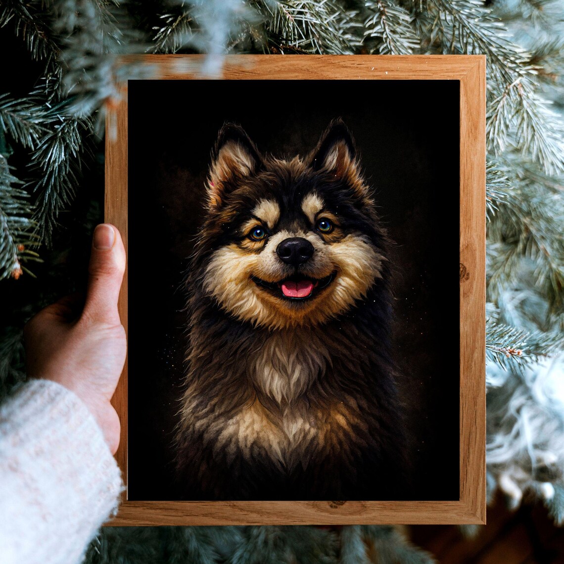 Smiling Finnish Lapphund Nordic Dog Black Background Portrait Poster - Image 8