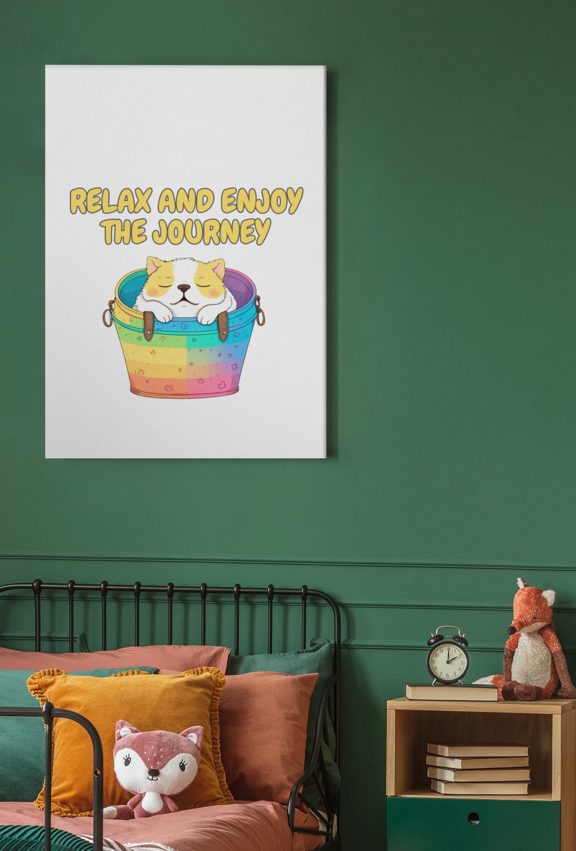 Relax And Enjoy The Journey Puppy Rainbow Bucket Cute Quote Art Poster - Image 3