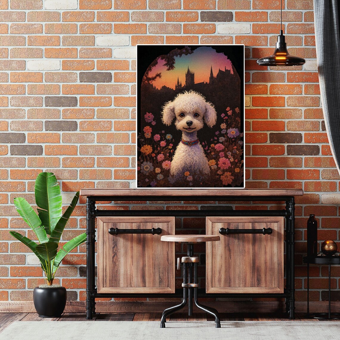White Toy Poodle Flower Garden Fairytale Castle Dog Portrait Poster - Image 6