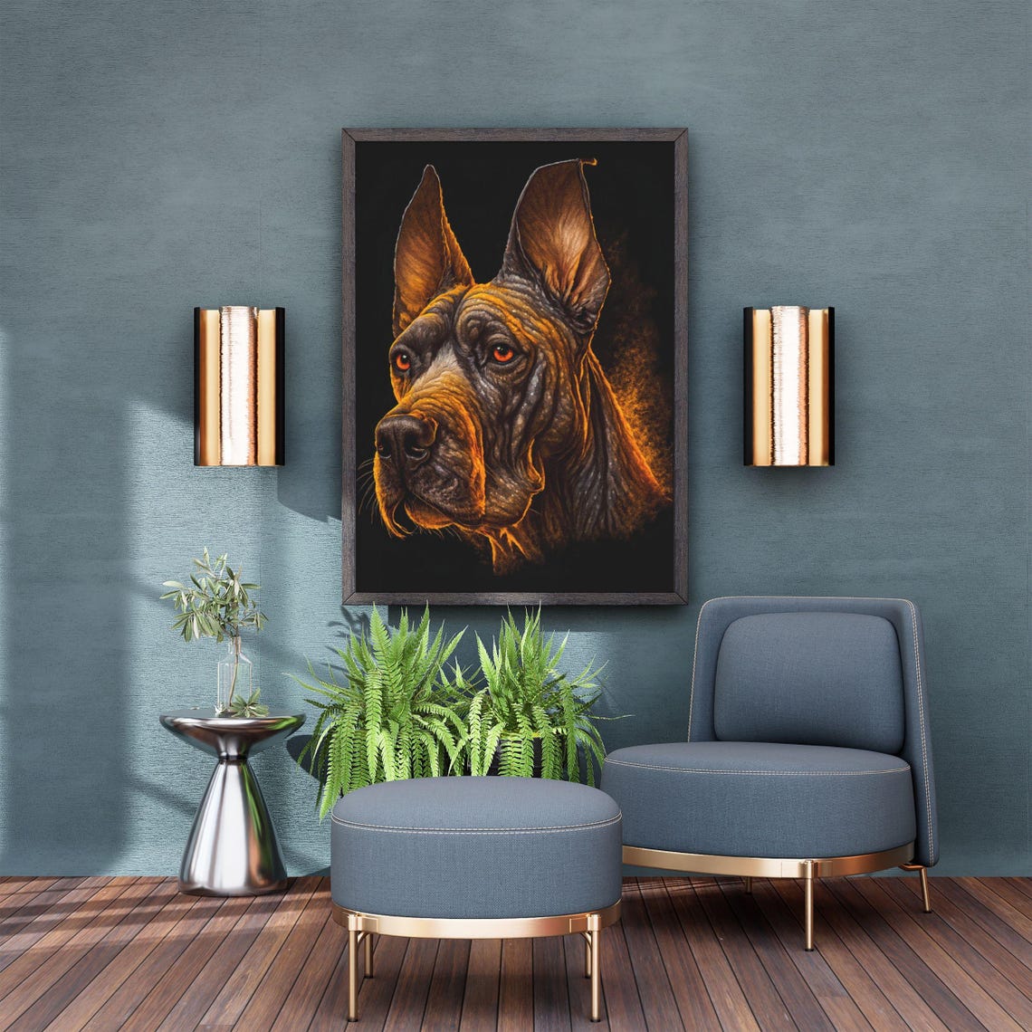 Great Dane Dramatic Black Background Noble Dog Portrait Poster