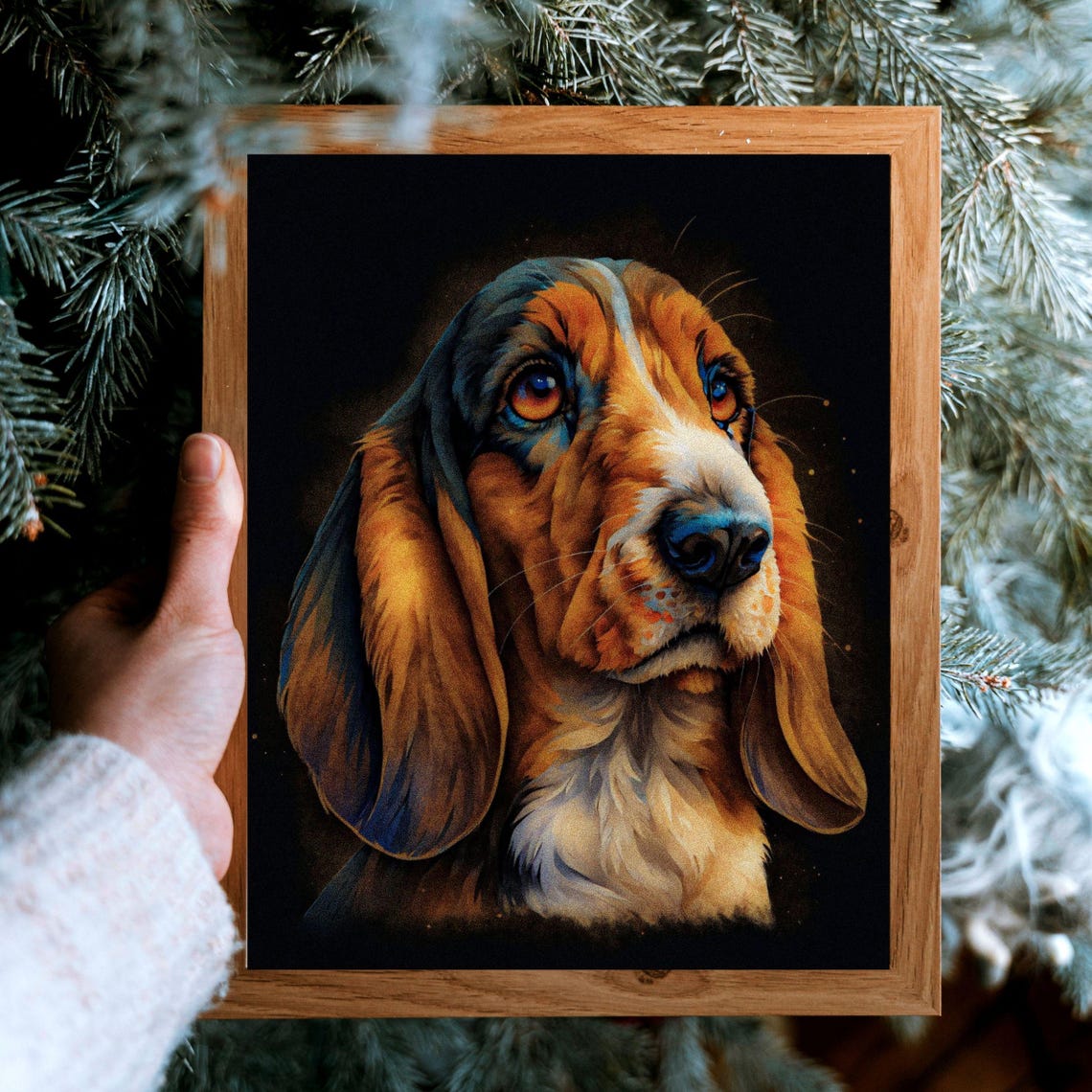 Basset Hound Portrait Soulful Eyes Painterly Dog Decorative Wall Art