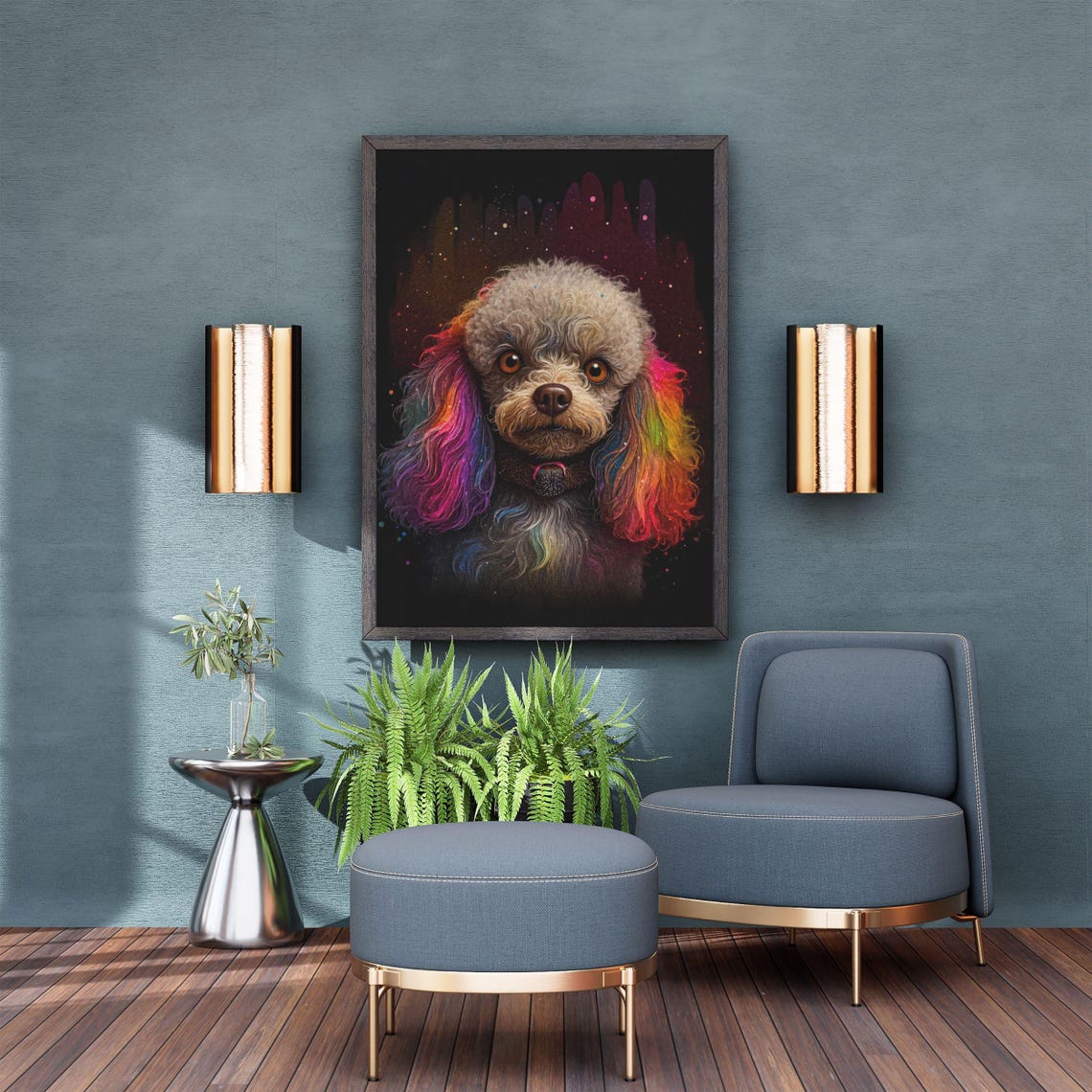 Rainbow Poodle Colorful Ears Vibrant Dog Portrait Art Poster - Image 6