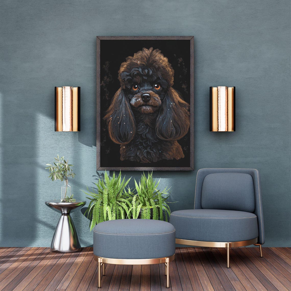 Black Toy Poodle Starry Night Dark Dramatic Dog Portrait Art Poster - Image 8