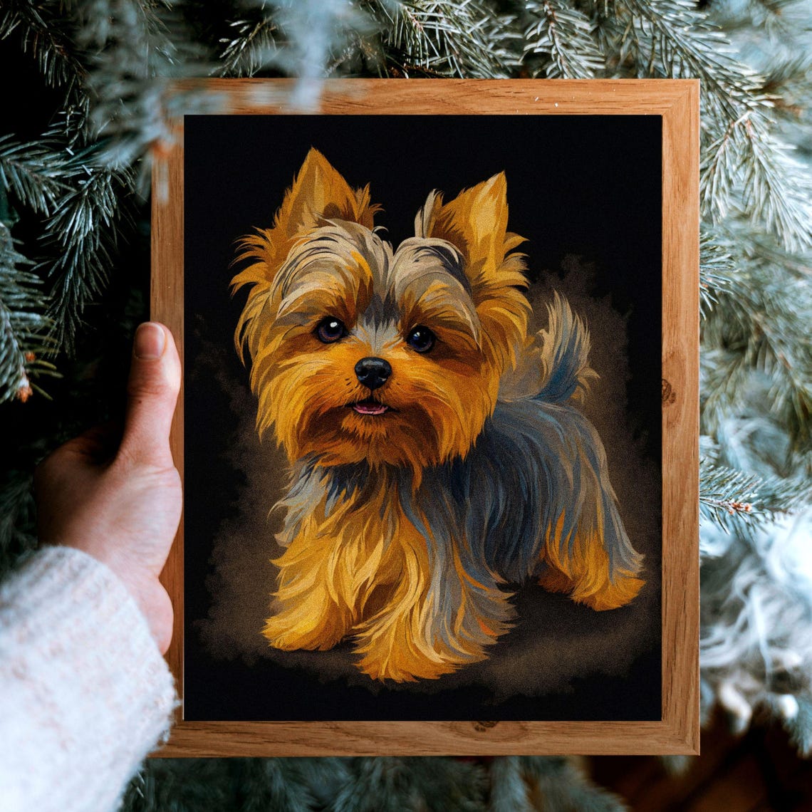 Yorkshire Terrier Puppy Golden Tan Black Background Portrait Poster - Image 8
