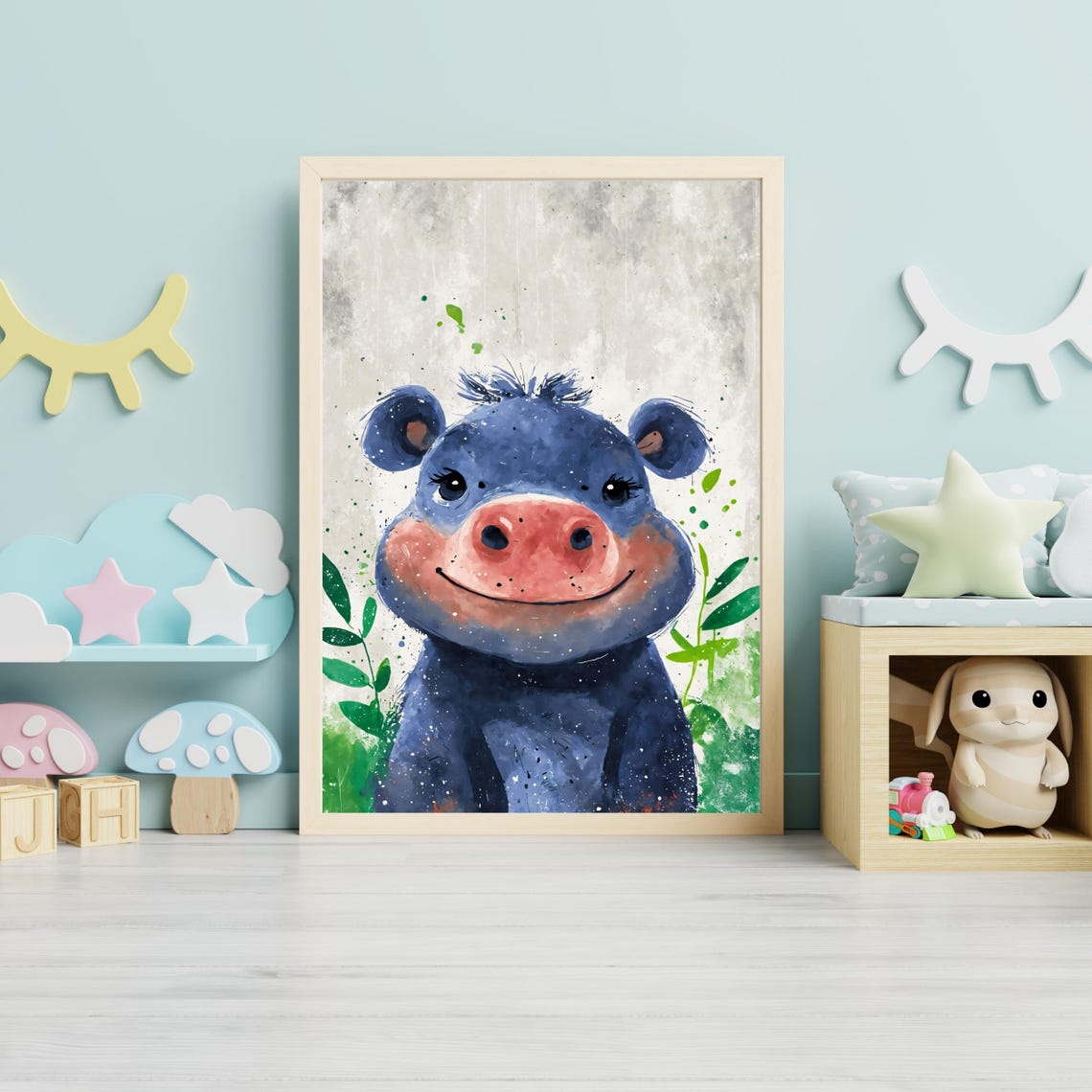 Violet Baby Hippo Art Print Cute Hippopotamus Portrait Jungle Animal Art Kids Room Decor Nursery Wall Art Animal Lover Gift 8x10 24x36 - Image 2