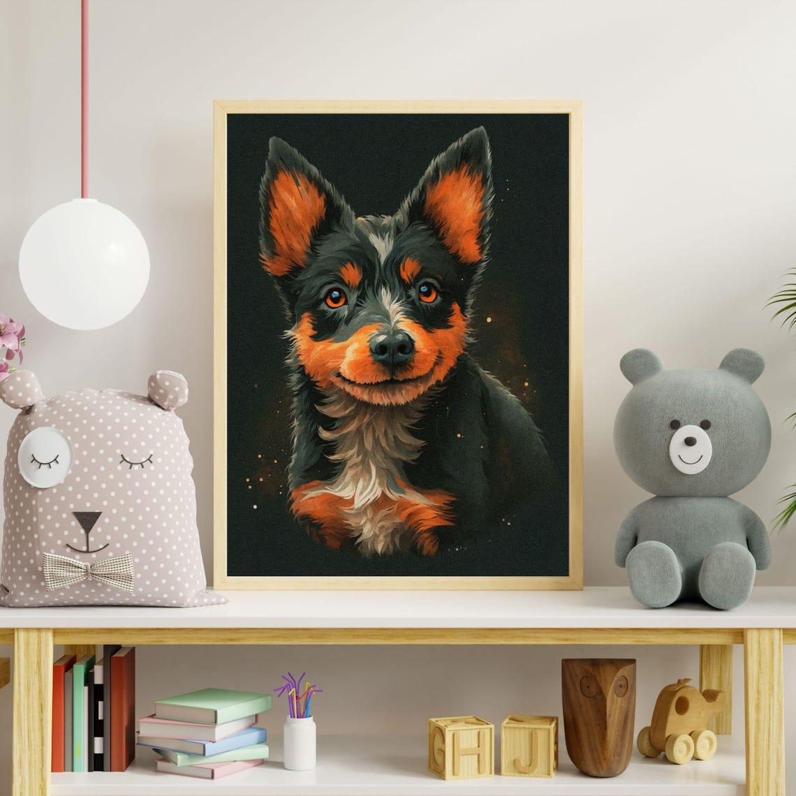 Australian Stumpy Tail Cattle Dog Portrait Fiery Orange Wall Art - Image 4