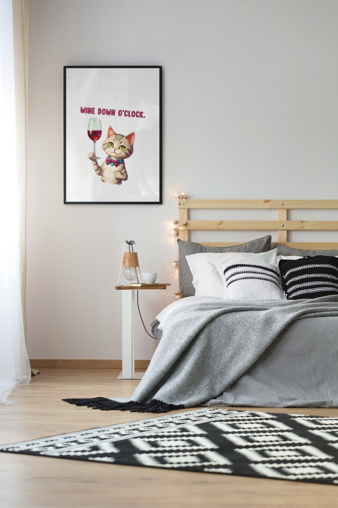 Wine Down O Clock Funny Cat Drinking Wine Glass Quote Humor Art Poster - Image 2