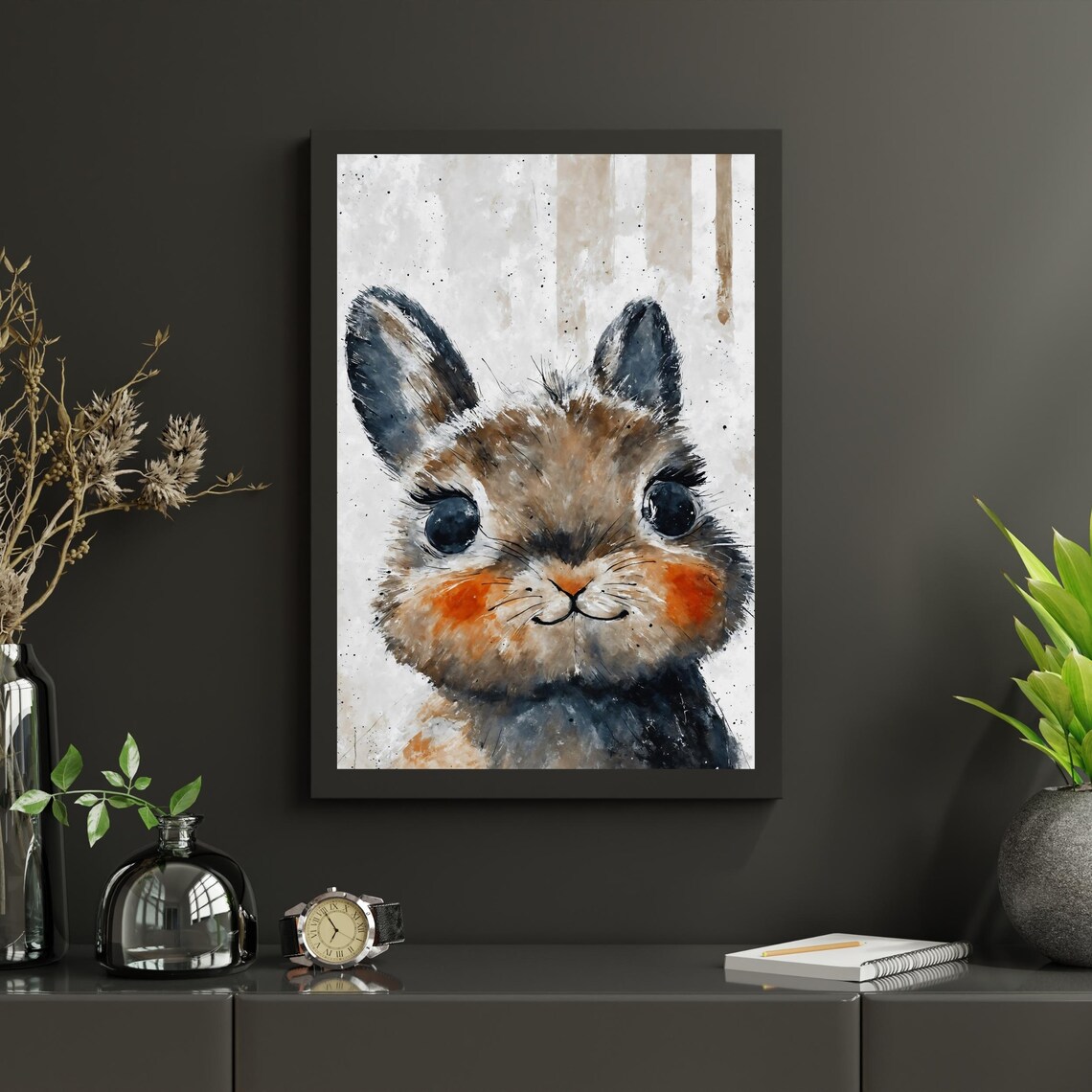 Cute Brown Baby Bunny Watercolor Portrait Fluffy Rabbit Nursery Art Print - Image 3