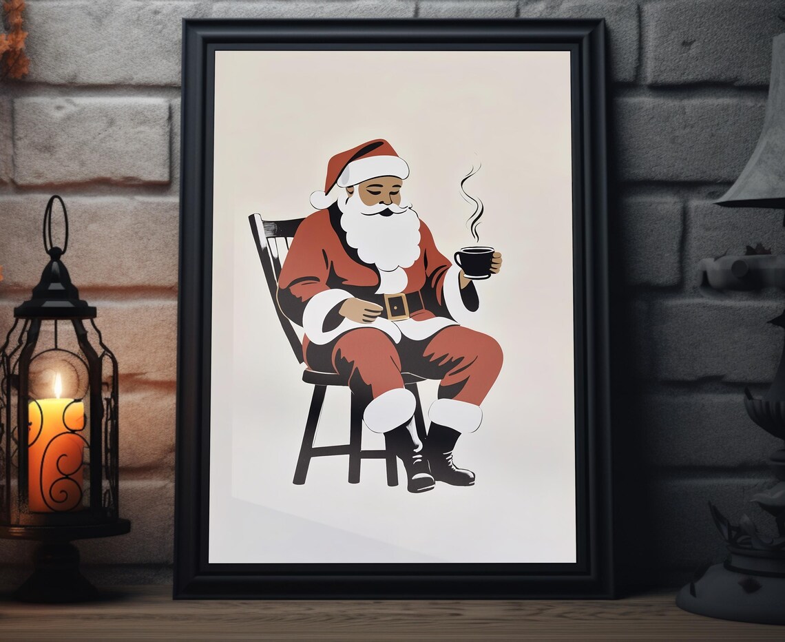 Santa Claus Hot Cocoa Minimalist Christmas Holiday Art Poster