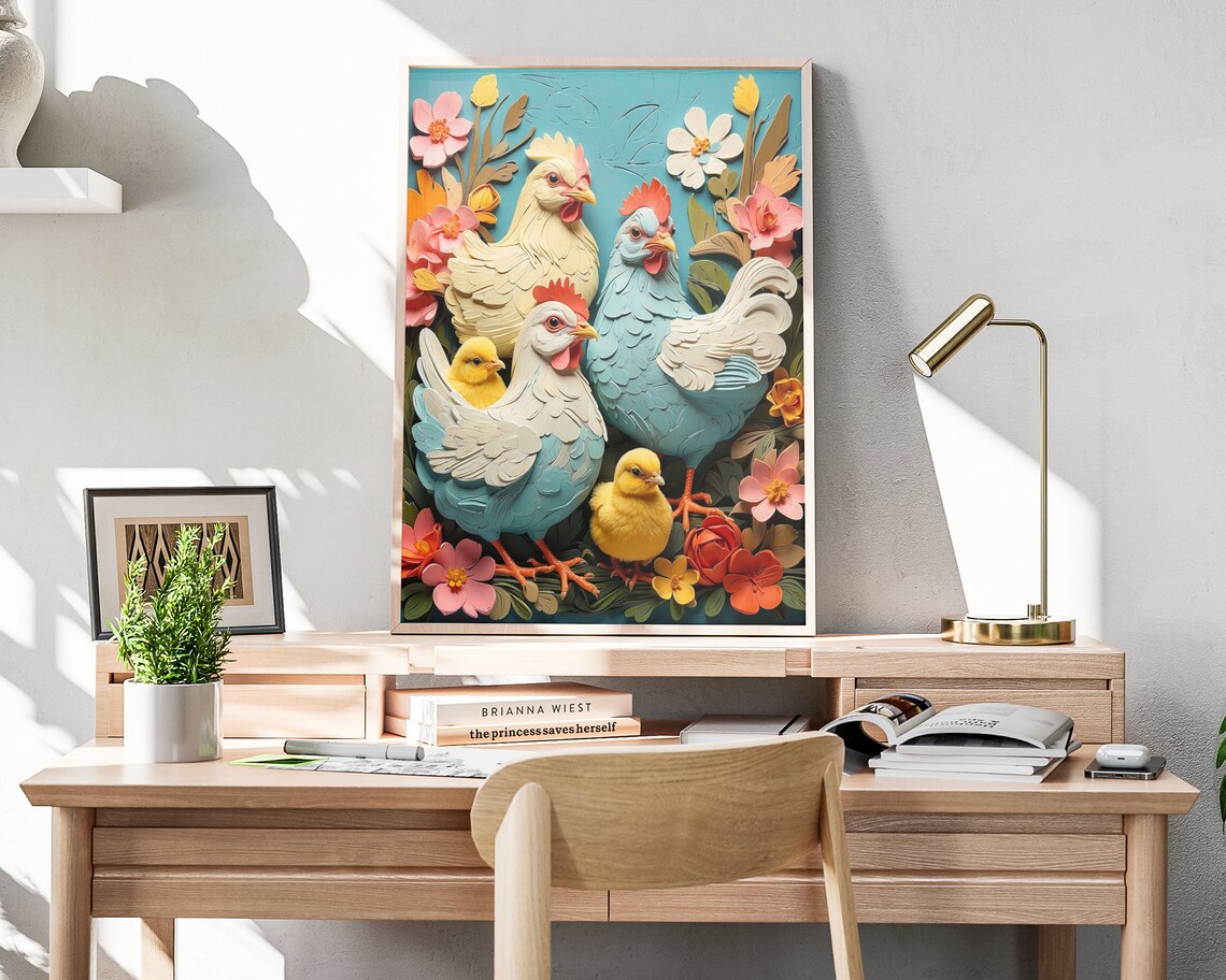 Spring Chicks Chicken Folk Art, Rustic Spring Decor - Image 4