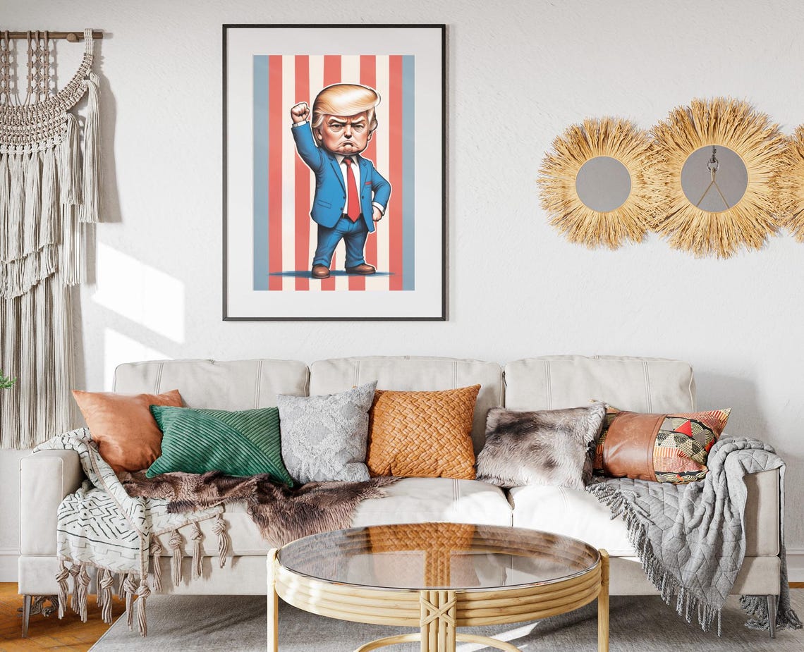 Donald Trump Caricature Art Print Maga Painting Artwork Trump Fist Pump Wall Art Make America Great Again Decor President Trump Poster - Image 2
