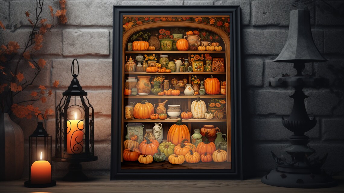 Vintage Thanksgiving Pumpkin Folk Art Print