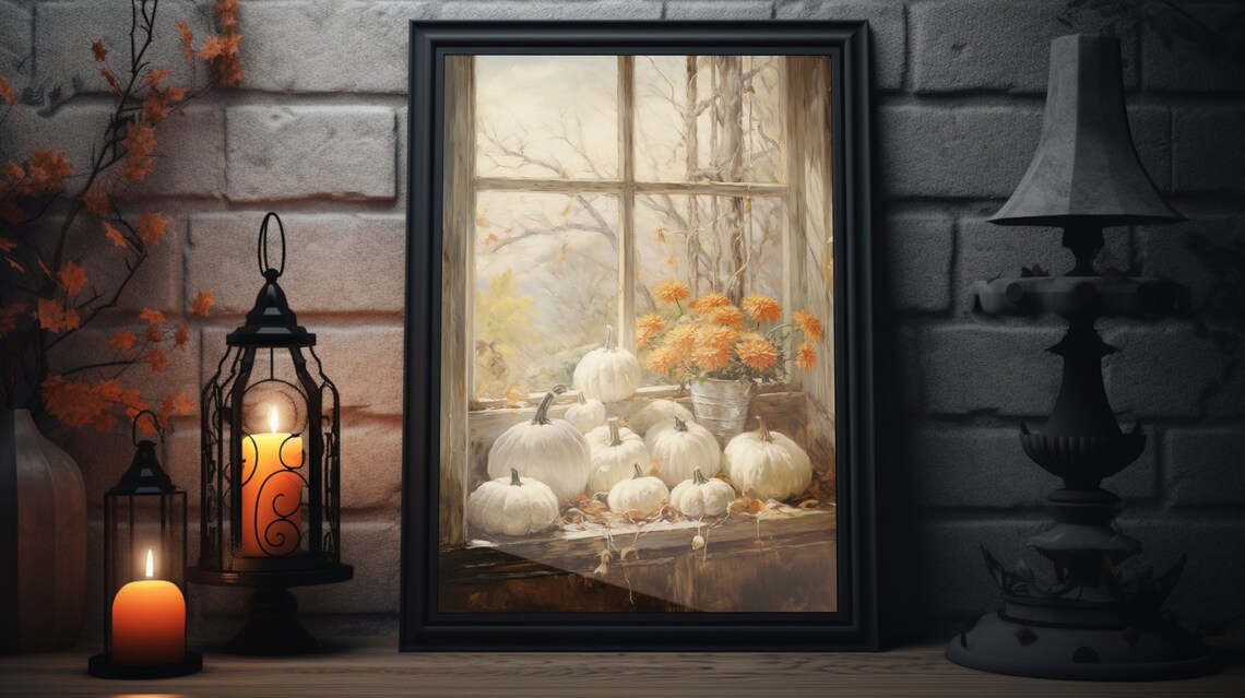 Rustic Fall Pumpkin Painting Art Print, Thanksgiving Farmhouse