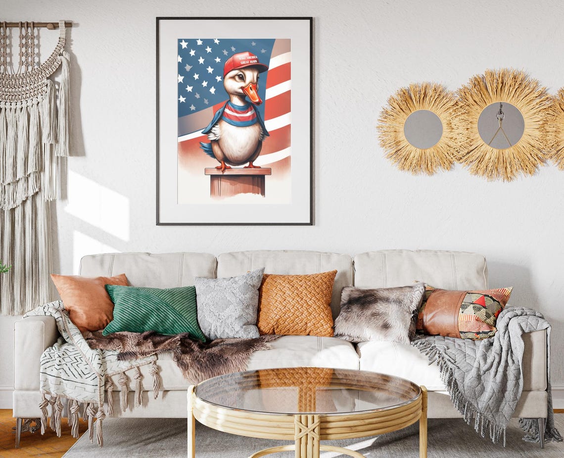 MAGA Duck Caricature Red Hat American Flag Humorous Animal Wall Poster - Image 2