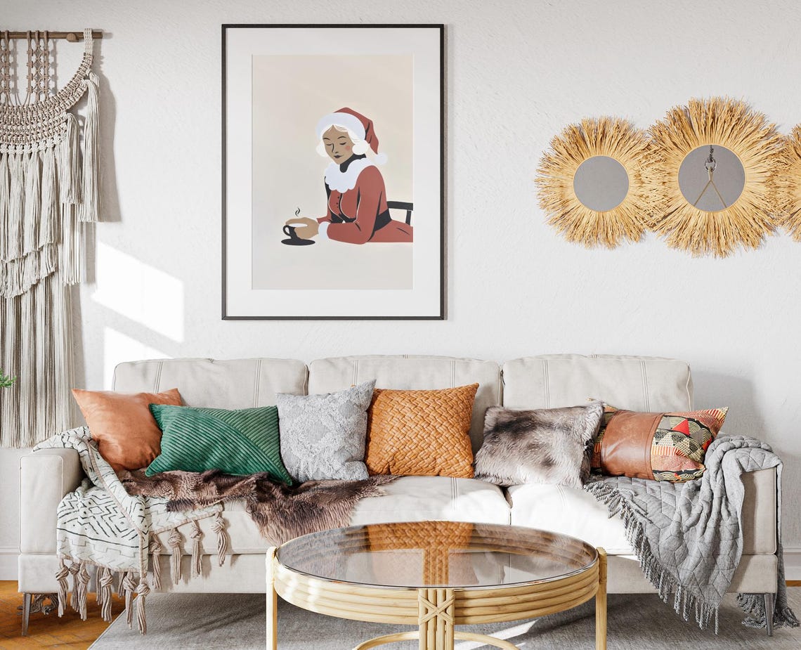 Mrs Claus Coffee Break Minimalist Christmas Holiday Art Poster - Image 2