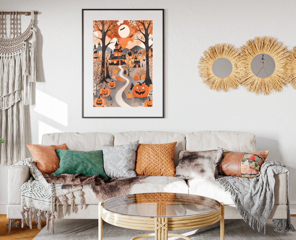 Halloween Pumpkin Path Forest Haunted House Full Moon Poster - Image 2
