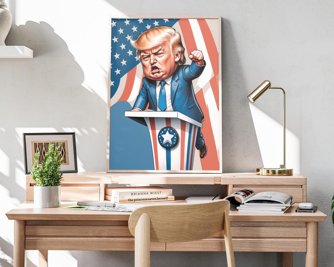 Donald Trump Caricature Art Print Maga Painting Artwork Trump Fist Pump Wall Art Make America Great Again Decor President Trump Poster - Image 4