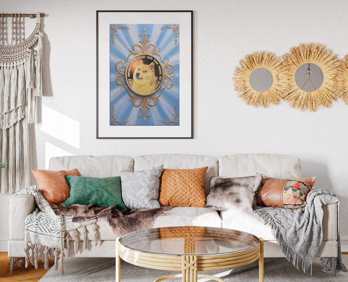 Doge Dogecoin Baroque Gold Frame Wow Text Ornate Crypto Art Poster - Image 2