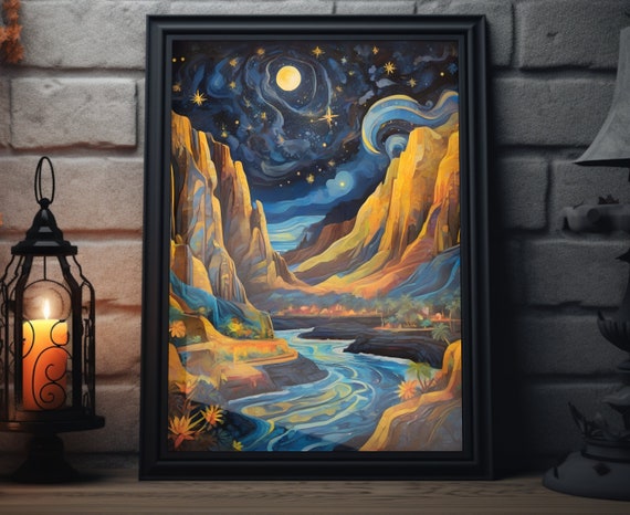 Hawaii Starry Night Matte Wall Art Hawaiian Canyon Artwork Island Mountain Print Hawaii Painting Hawaiian Decor Hawaiian Art Poster