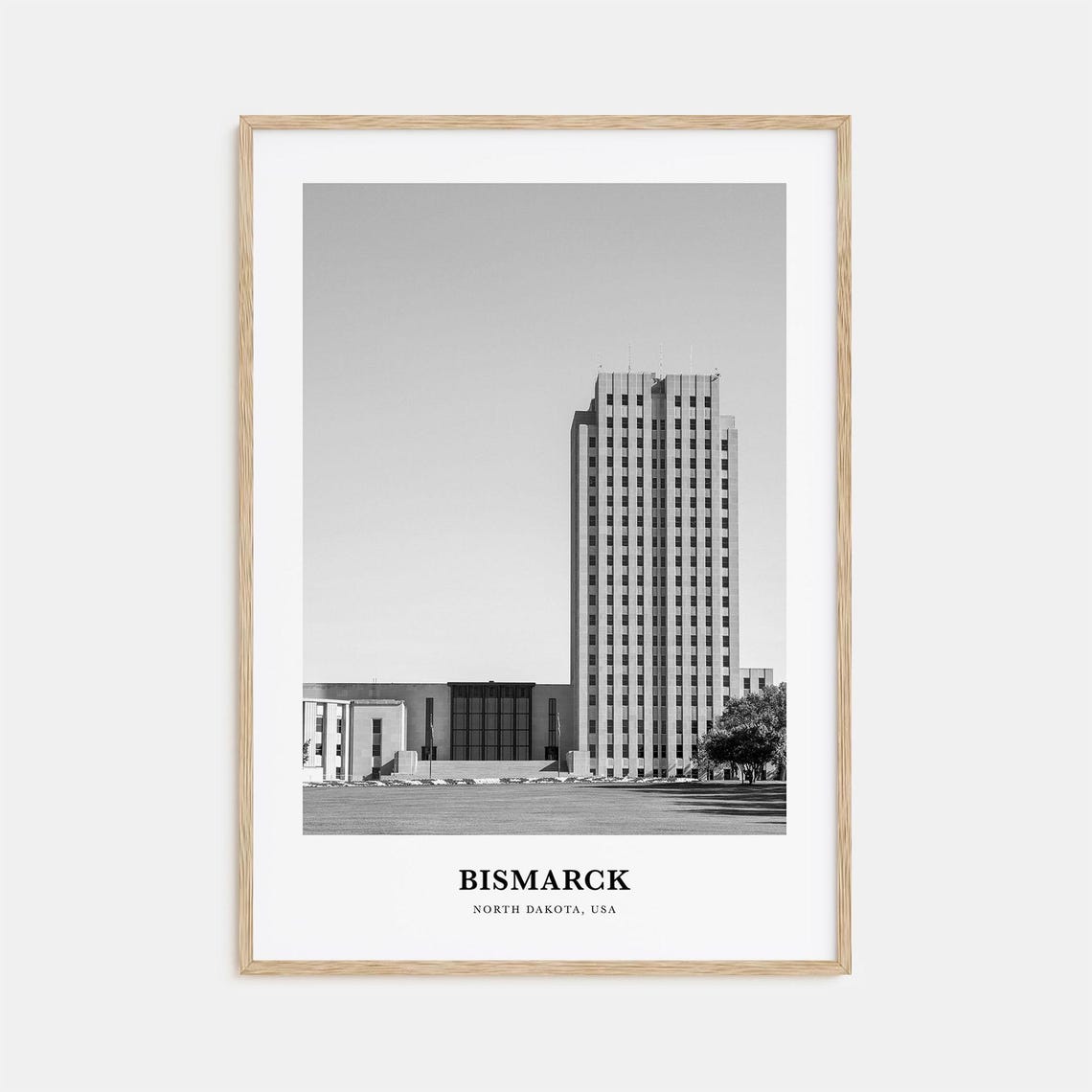 Bismarck North Dakota State Capitol Tower Black and White Poster
