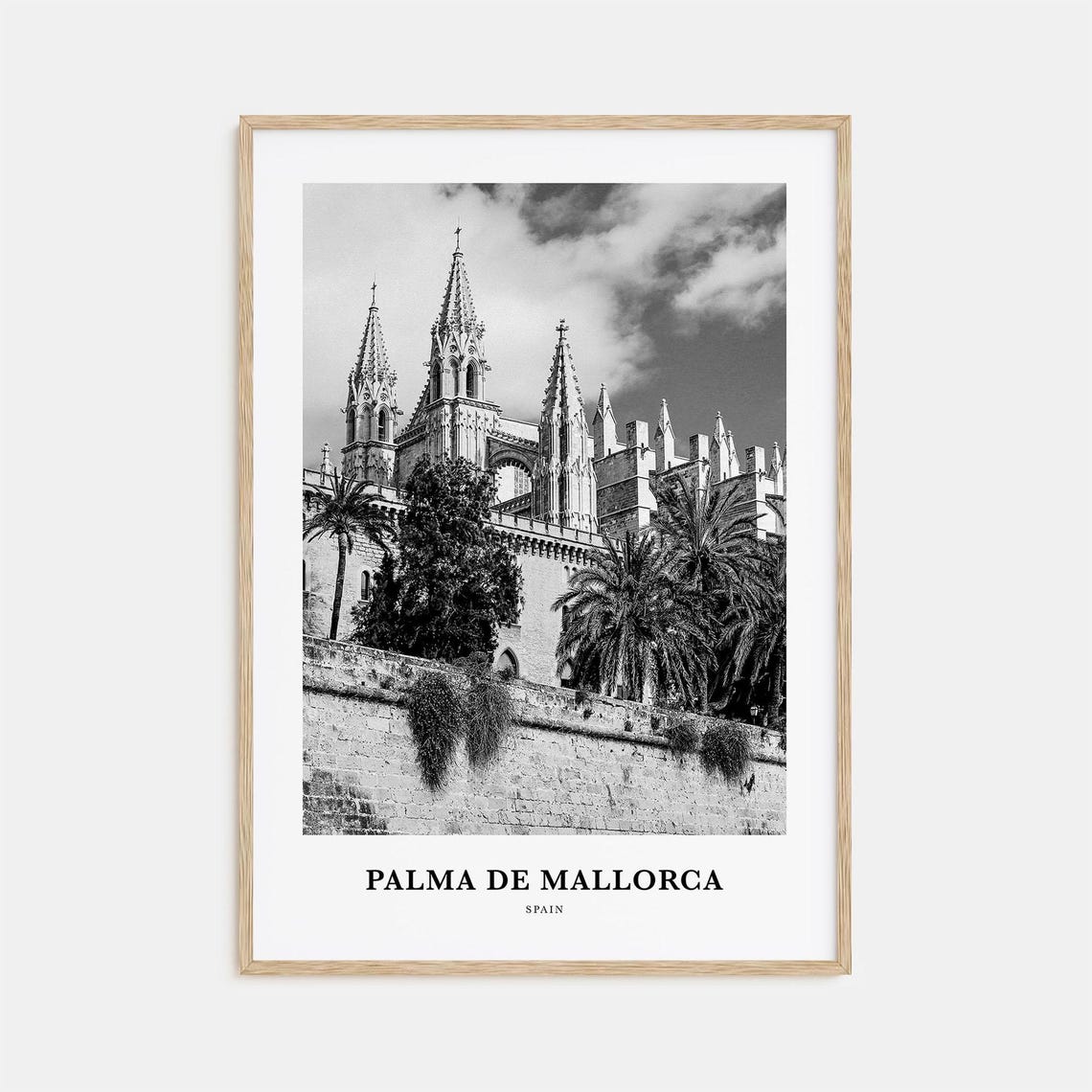 Palma de Mallorca Cathedral Spires Black and White Spain Poster