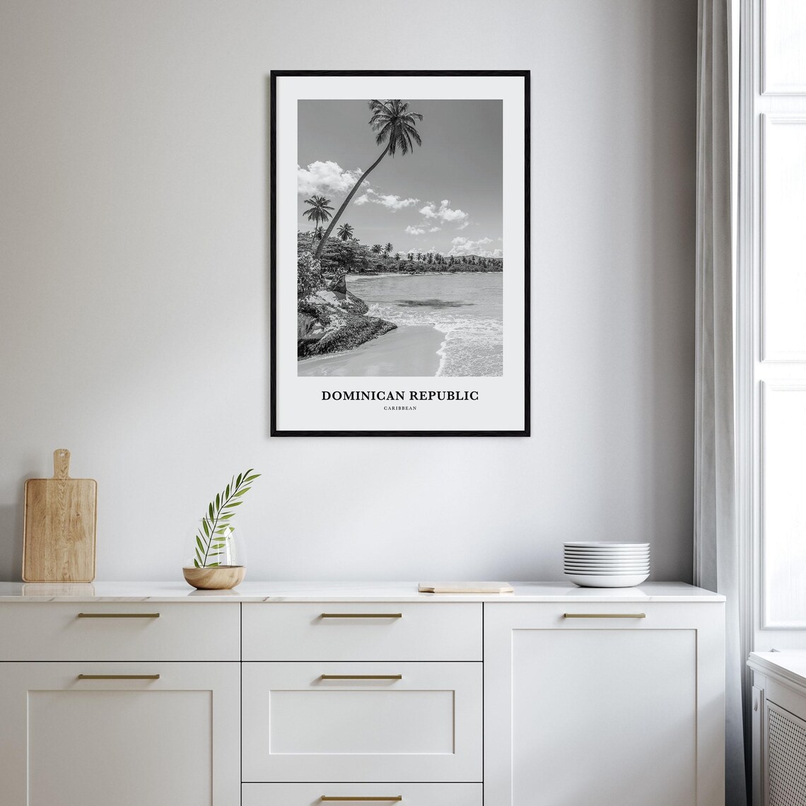 Dominican Republic Caribbean Minimalist Black and White Palm Beach Poster - Image 2
