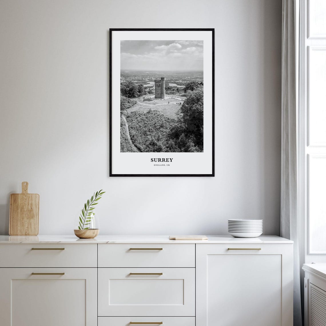 Surrey England Countryside Tower Hill Black White Photo Poster - Image 2