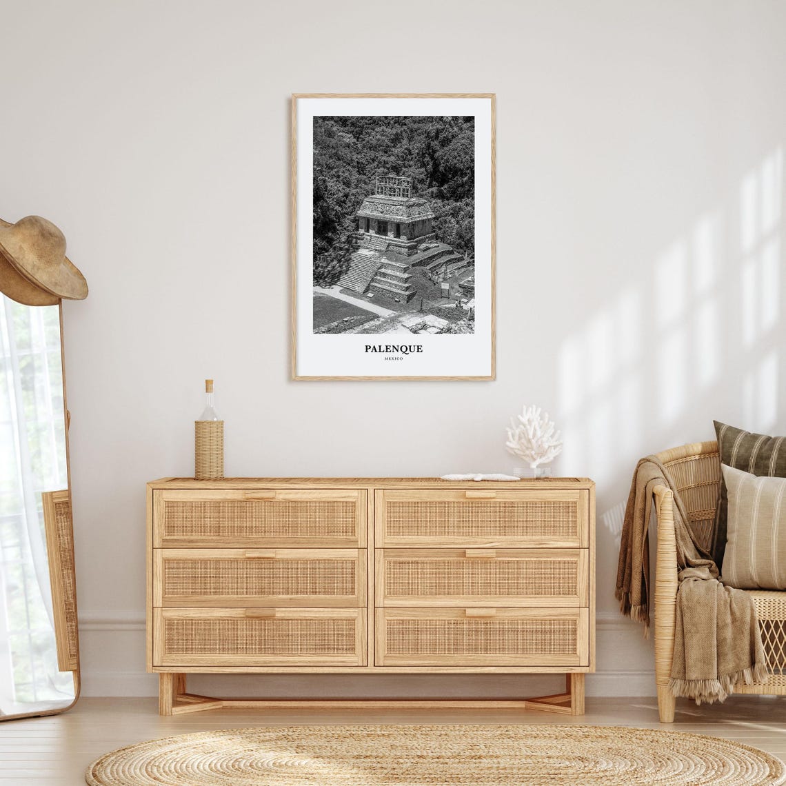 Palenque Mexico Ancient Maya Pyramid Jungle Black and White Poster - Image 3