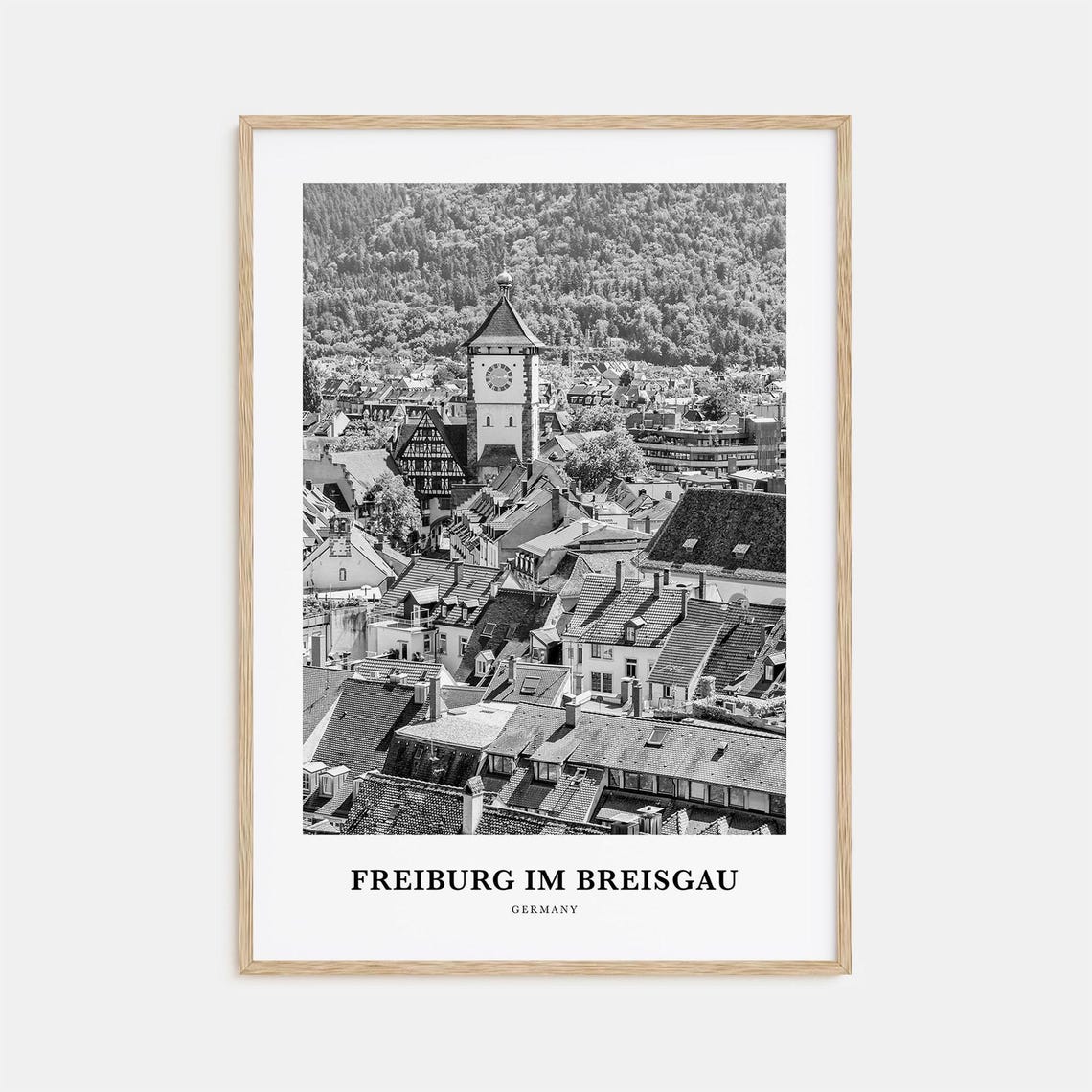 Freiburg Im Breisgau Old Town Clock Tower Black and White Poster