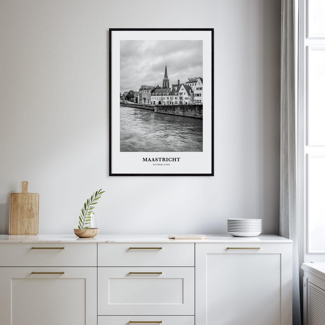 Maastricht Netherlands Riverside Black and White Travel Poster - Image 2