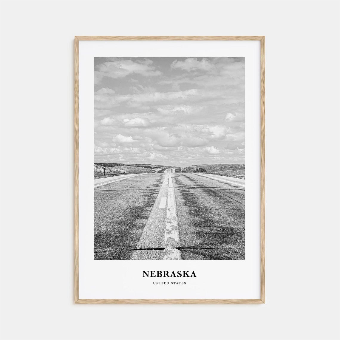 Nebraska Open Highway Plains Road Trip Black And White Travel Poster