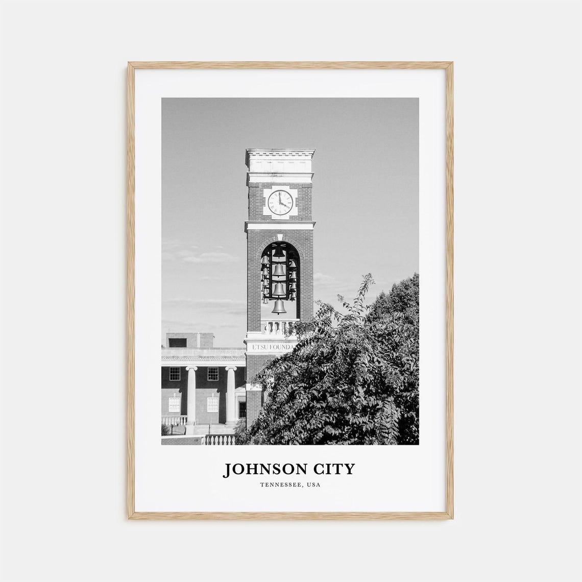 Johnson City Tennessee Black and White Historic Bell Tower Poster