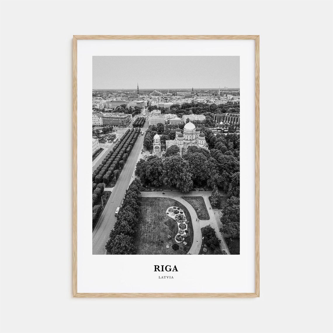 Riga Latvia Nativity Cathedral Aerial Black White Photography Poster