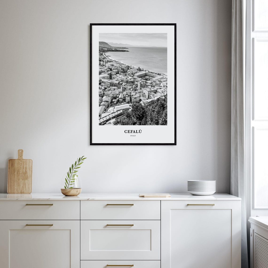 Cefalu Italy Coastal Old Town and Bay Aerial View Scene Poster - Image 2