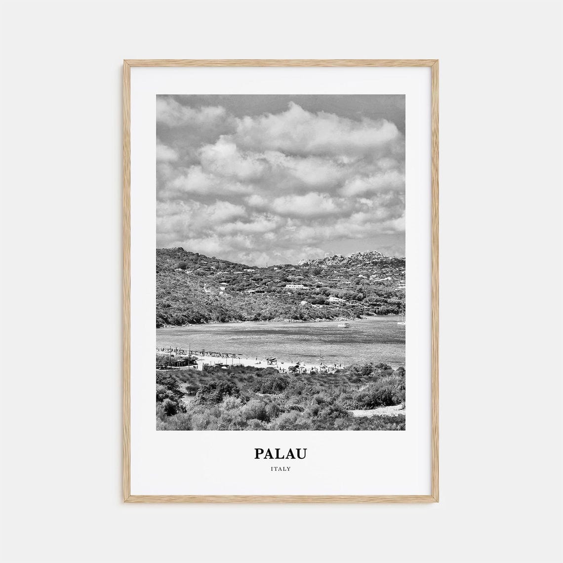 Palau Italy Sardinia Harbor Coastline Black and White Travel Poster