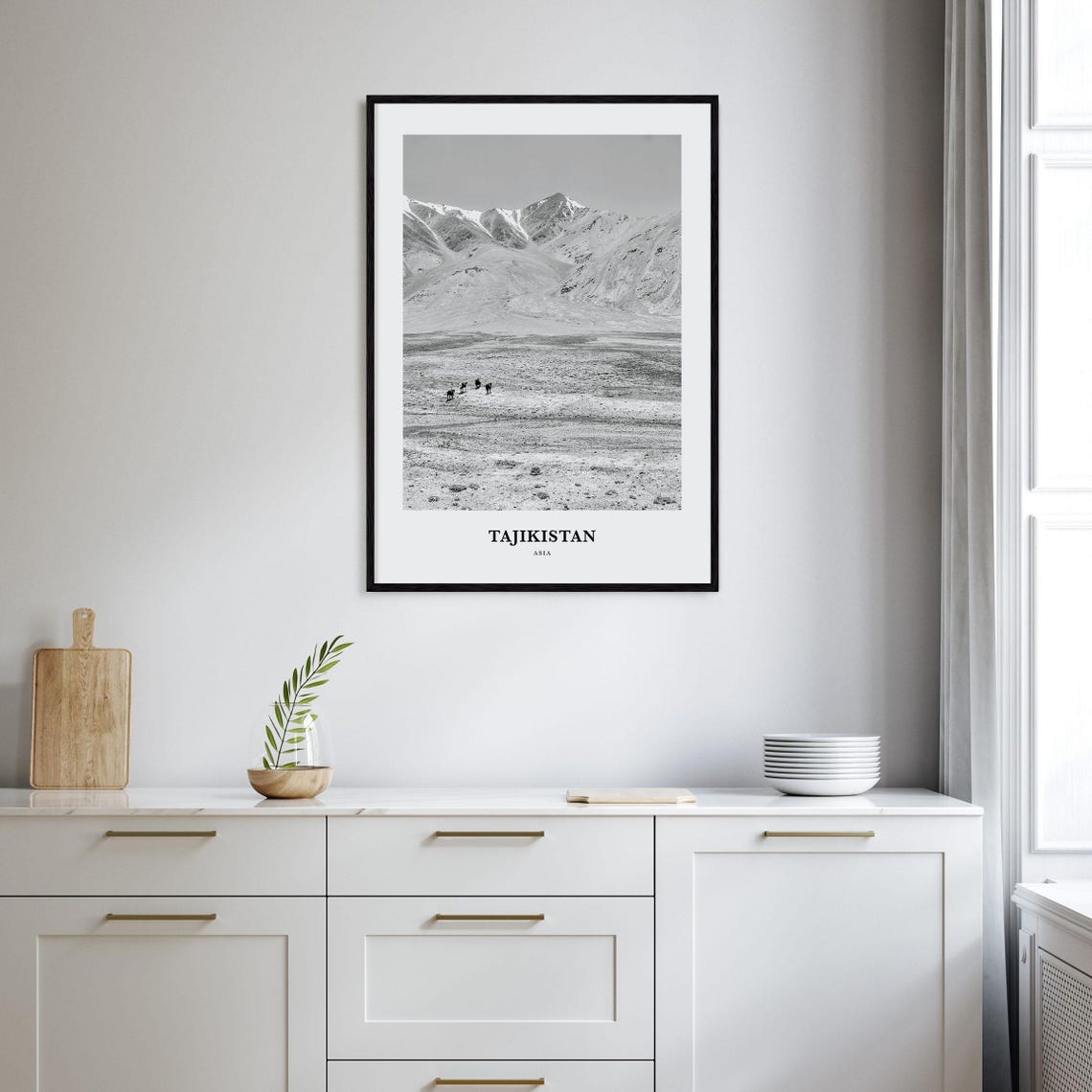 Tajikistan Asia Snowy Mountain Wilderness Black And White Poster - Image 2