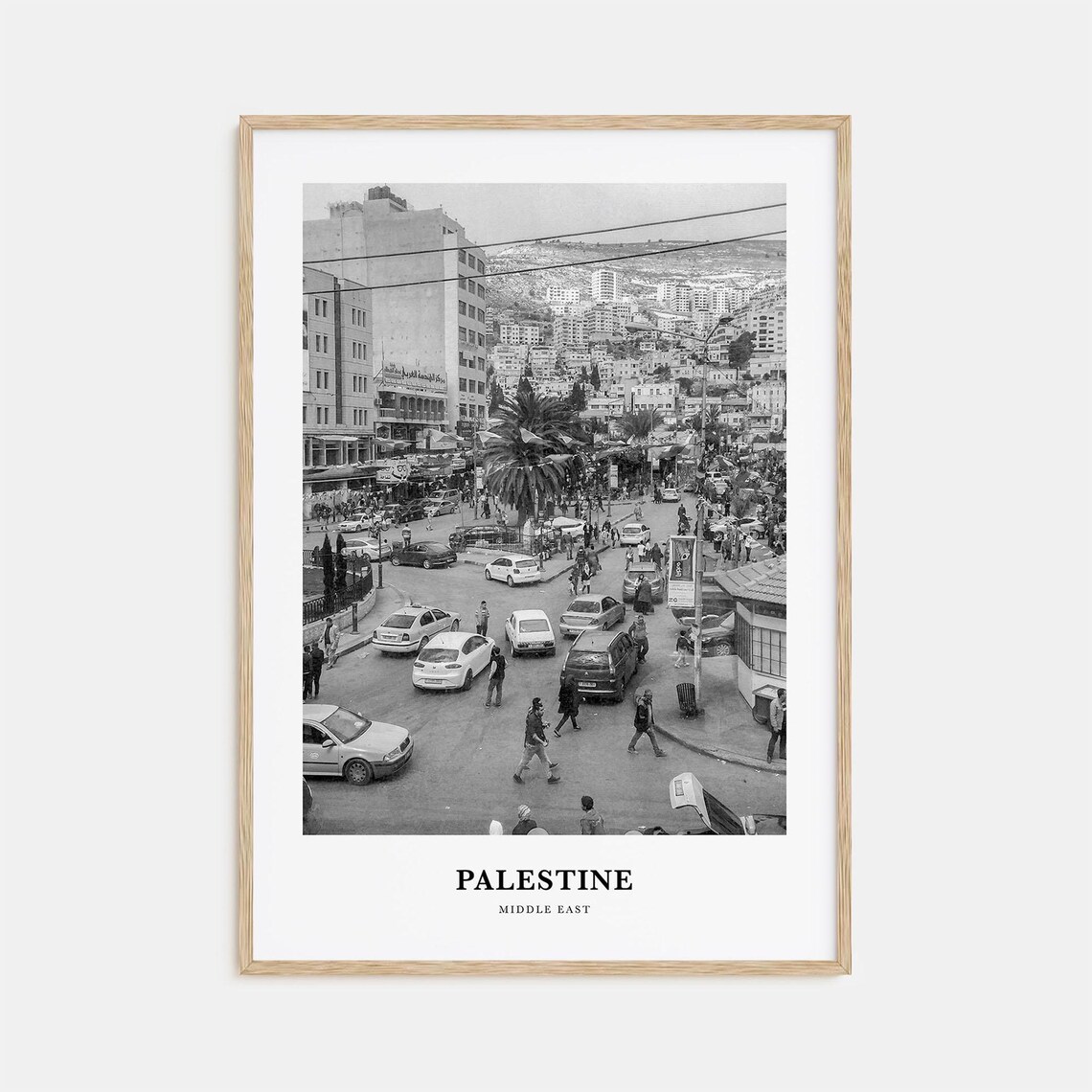 Palestine Middle East Busy City Square Black White Travel Poster