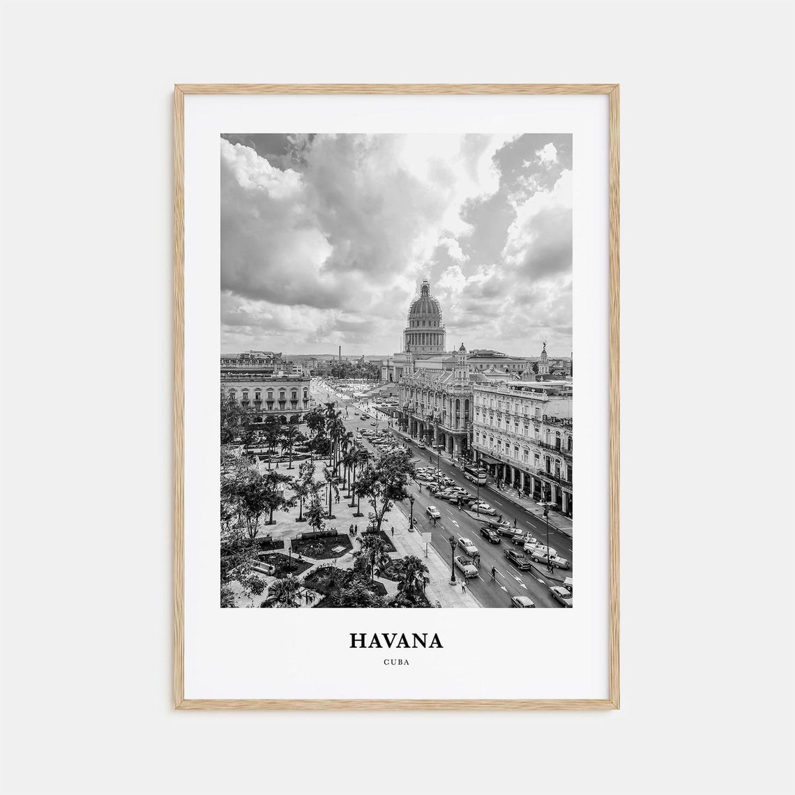 Havana Cuba El Capitolio Dome and Classic Cars on the Avenue Poster