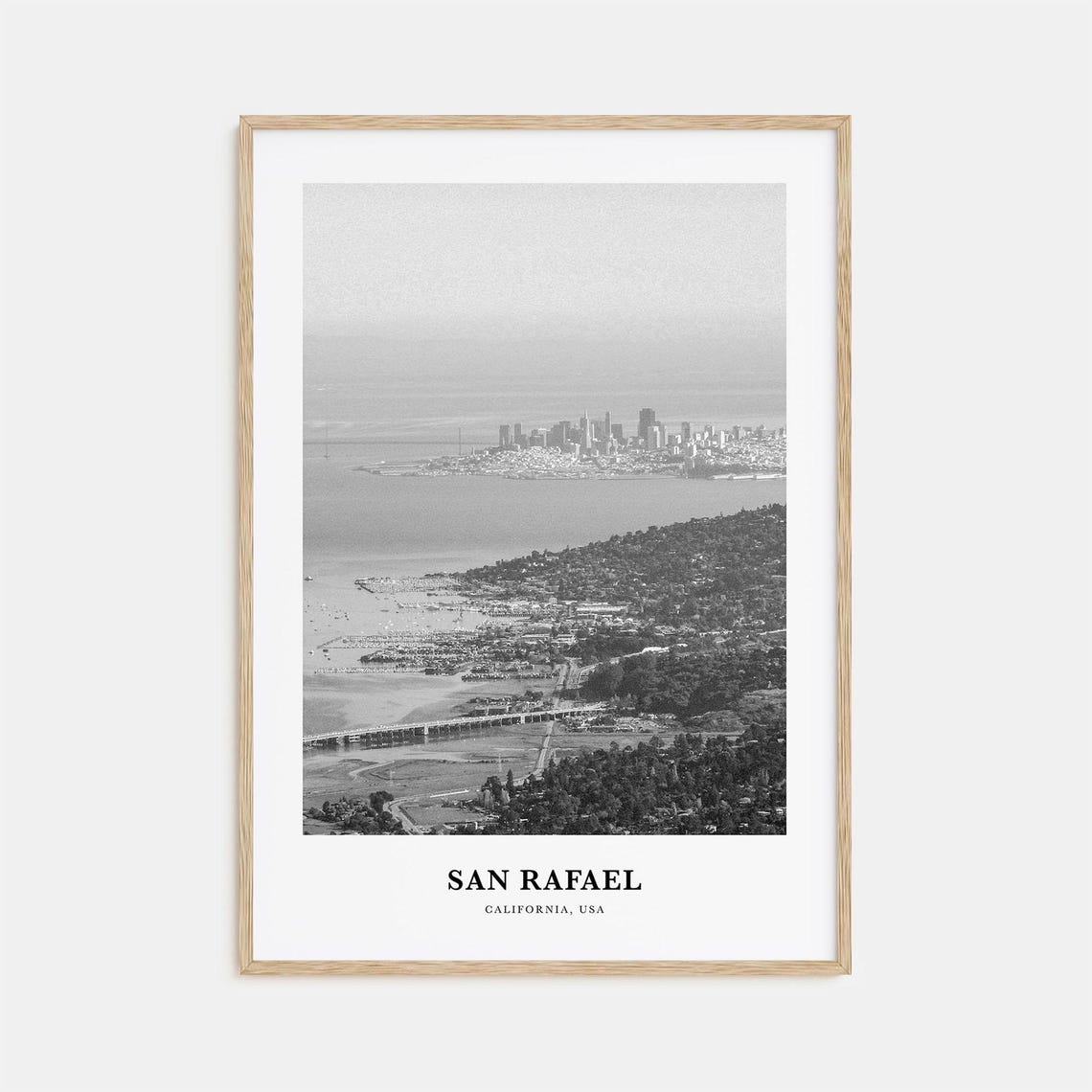 San Rafael California Bay View San Francisco Skyline Black Poster