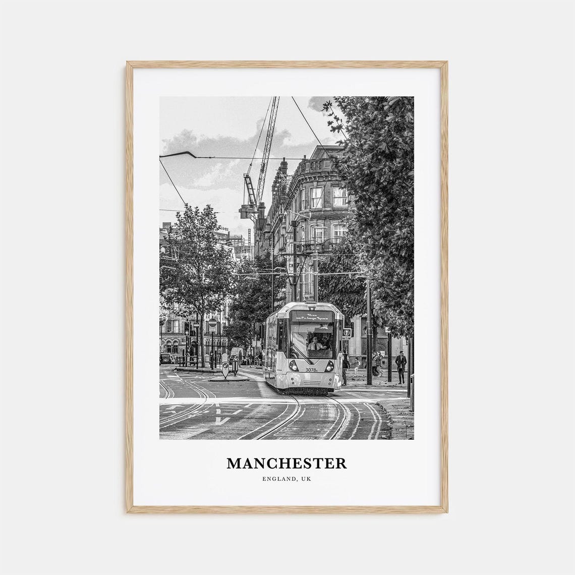 Manchester England Tram Street Historic Buildings Urban Scene Poster