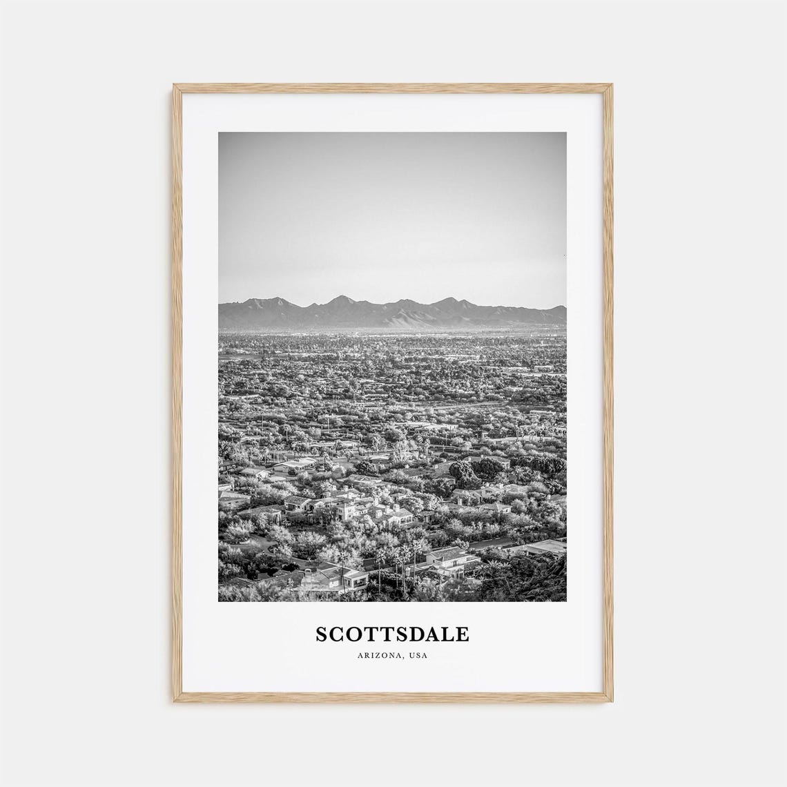 Scottsdale Arizona Aerial Suburbs Desert Mountains Black White Poster