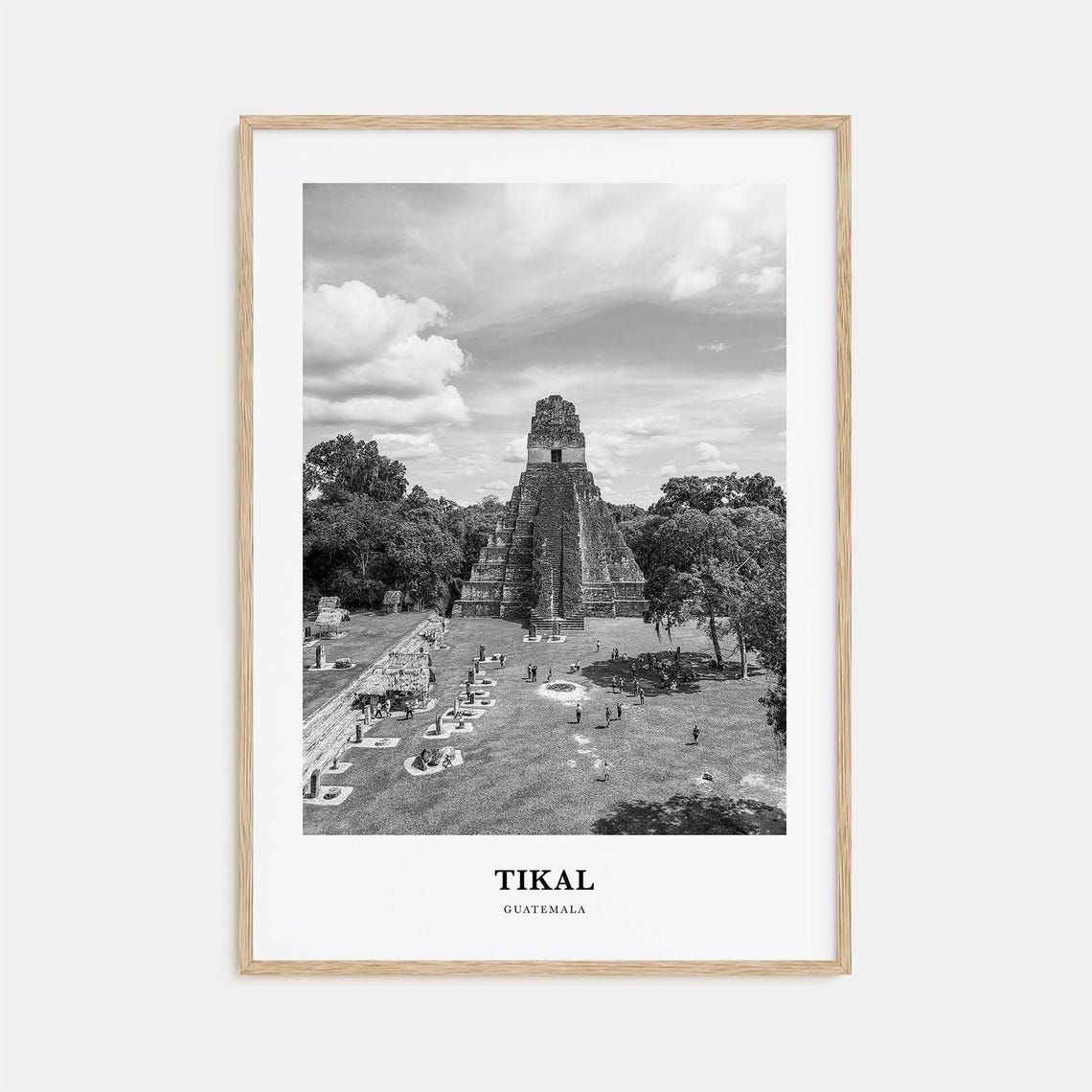 Tikal Guatemala Maya Temple Pyramid Black and White Travel Poster