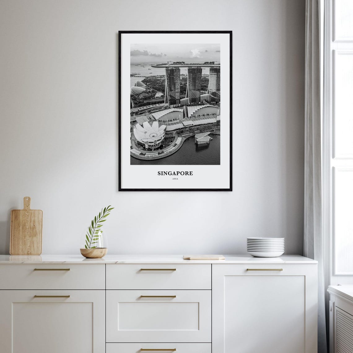 Singapore Marina Bay Sands Aerial Black and White Cityscape Poster - Image 2