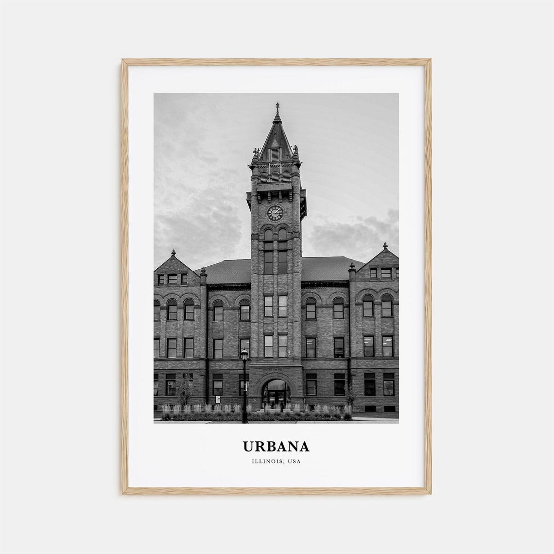 Urbana Illinois Historic Clock Tower Black and White Travel Poster